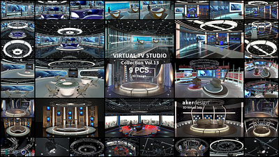 Virtual TV Studio Sets - Collection Vol 13 - 9 PCS DESIGN 3d broadcast cnn design light stage stand studio television tv