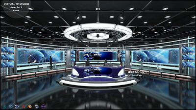 Virtual TV Studio News Set 1 3d broadcast cnn design illustration stage stand studio television tv