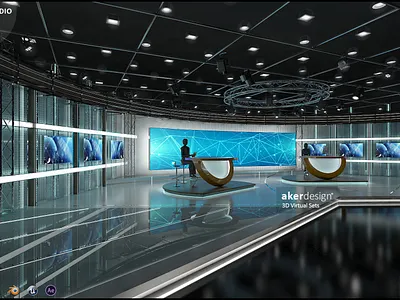Virtual TV Studio News Set 3 3d broadcast cnn design green light stage studio television tv