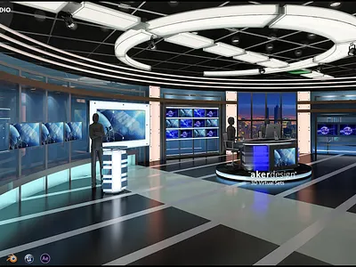 Virtual TV Studio News Set 27 3d broadcast design illustration media set stage stand studio television