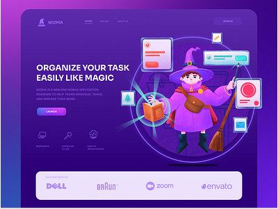 Wizma Task Manager design header header exploration illustration landing page purple task manager ui webdesign wizard