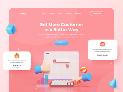 Blinky Business Landing Page 3d illustration 3d modeling branding dailyui hero section illustration landing page design logo minimal typography ui ui design ux vector web design website website design