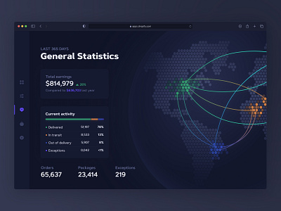 Shopify web app — Data visualization, Tracking orders analytics app card dark dasboard dashboard data dataviz globe inspiration interface overview shopify statistics table tracking ui ux visualization web