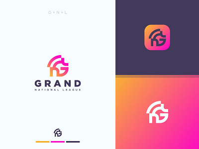 G N L logo mark abstract logo bold callygraphy creative flat gorgeous gradient grand logo branding logo design logo inspiration logo mark modern logo pink rgb stylish yellow