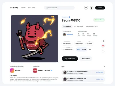 NFT Auction Page Light Mode 2022 trends auction page blockchain crypto cryptocurrency light mode marketplace minimal nft nft auction nft collection nft marketplace product page trend ui ux web web design web3 website