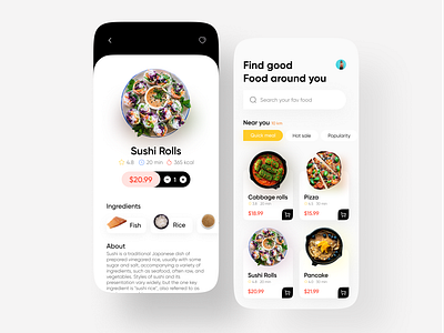 Food delivery app animation app app design application branding design flat food and drink icon illustration logo typography