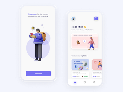 Online Courses App 3d app clean ui concept design illustraion illustration interface simple clean interface ui vector