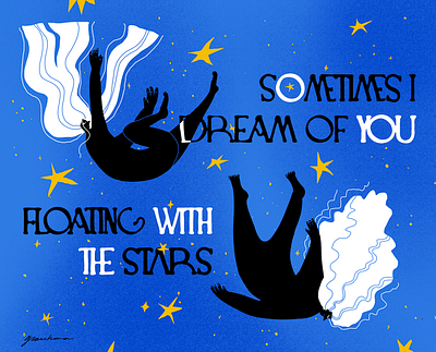 Floating In the Stars ancient greek dreams dynamic figures flat hair illustration illustration art illustrator linework minimal mystic mystical procreate procreate art starry night stars