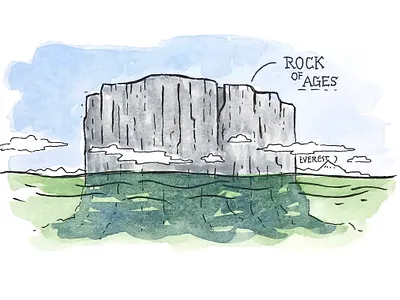 Hymns of Faith (Rock of Ages) blue green hand painted illustration pen and ink spot illustration watercolor