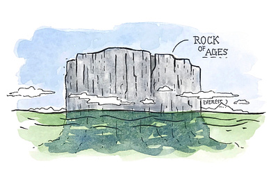 Hymns of Faith (Rock of Ages) blue green hand painted illustration pen and ink spot illustration watercolor