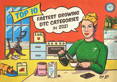 Top 10 Fastest Growing DTC Categories in 2021 blog blog banner blog illustration blog post character halftone illustration retro texture vintage