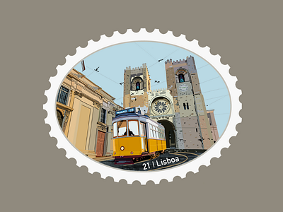 Lisboa Travel Stamp cable car cathedral design destination destination stamp etsy seller etsy shop illustration lisbon portugal portuguese procreate tram travel travel stamp