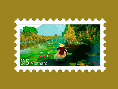 Vietnam Travel Stamp asia cajuput forest canoe culture design destination destination stamp etsy seller etsy shop illustration kayak lilypad procreate river stamp sticker travel travel stamp vacation vietnamese water