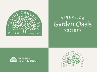 Garden Society Branding badge blackletter branding calligraphy club cream elegant garden green leaf logo logotype natural nature nonprofit oasis organic outdoors society tree