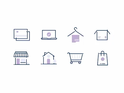 Shopping Icons bag box cards cart hanger home house icons iconset illustration illustrator laptop purple shop shopping shopping bag shopping cart simple small business towel