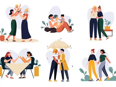 Women couple Scenes character gaypride illustration lgbt lifestyle people people illustration vector illustration women