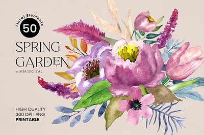 50 Watercolor Floral Elements - PNG Cliparts floral watercolor download floral watercolor png flower graphic flower png bundle free commercial use instant download spring garden clipart watercolor download watercolor elements watercolor painting watercolor painting flowers