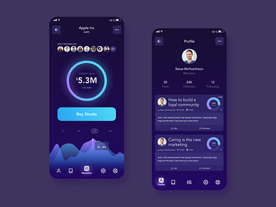 Dark Mode Stock Market App UI Design Concept clean ui dark mode dark theme design finance glow in stock market stocks marketing the dark trading trading app ui uiux uiuxdesign ux uxdesign