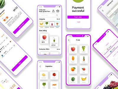 Ui/UX for healty food delivery app app design ui ux vector