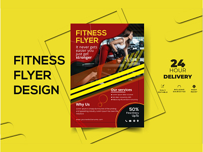 Fitness Flyer advertisement body bodybuilding diet energy exercise fit fitness fitness center fitness flyer gym gym flyer health care illustration leaflet sports training yoga