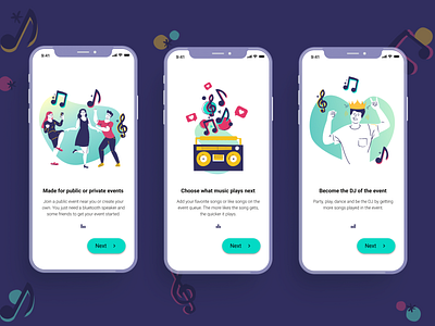 Onboarding music and gamification app dj events music onboarding onboarding screens onboarding ui party songs
