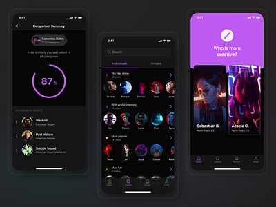 👍 Group Stat - Social Media App app cute dark dark app dark mode dark theme dark ui design interface ios mobile app simple uidesign