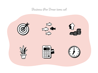 Business Pen Draw icons set #5 aloe atm business calculator card coins figmadesign finance fish icnoset icons money payment target time