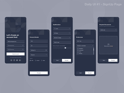 #DailyUi - SignUp Page (Day 1) clean dailyui dailyuichallenge dark day1 design form graphic design illustration illustrator login minimal mobile pattern signin signup typography ui ux vector