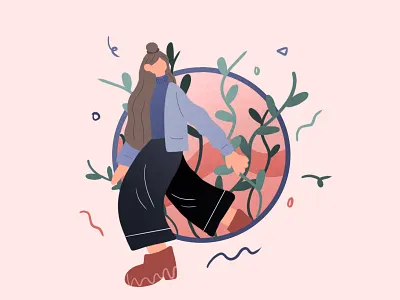 another world forest girl illustration leaf leave leaves tree walk walk through woods world