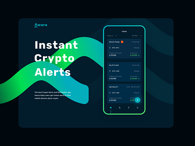 Awara - Crypto Alert - Branding Design alert bitcoin branding coin crypto logo symbol ui visual website