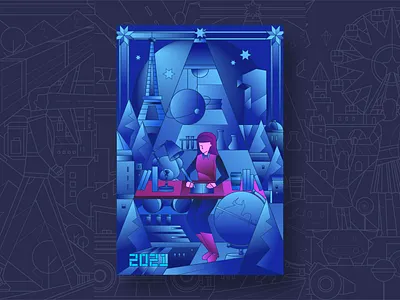 learning girl illustration learning night science