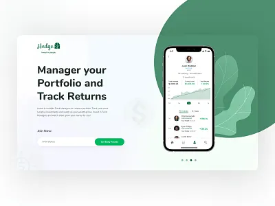 Hedge - Investor App Hero 2022 clean clean app hero clean hero creative design hedge hero hero section investor investor app landing page landing page design smart ui uiux ux webdesign website