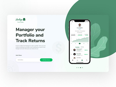 Hedge - Investor App Hero 2022 clean clean app hero clean hero creative design hedge hero hero section investor investor app landing page landing page design smart ui uiux ux webdesign website
