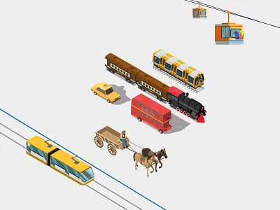 Hitory of transportation app bus car carry design digital horse illustration metro rail screen taxi train transportation travel