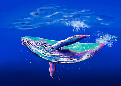 Humpback Whale digital illustration drawing expressive humpback whale illustration megafauna ocean painting pinks procreate vibrant whale