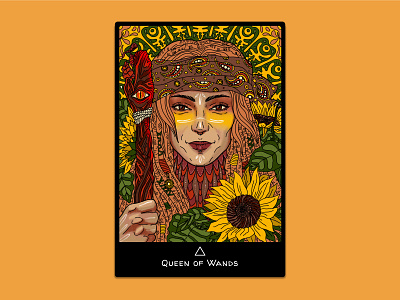 Queen of Wands Tarot Card character design digital art digital illustration digitalart drawing girl girl illustration hippie illustration procreateapp queen sunflower tarot tarot card traveller wand