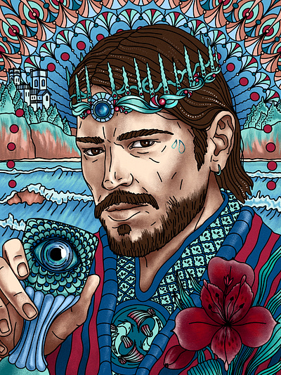 King of Cups Tarot Card character design digital art digital illustration digitalart drawing illustration king procreateapp sea seaman tarot tarot card