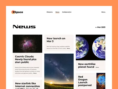 XSpace - Space Agency Website aerospace cleanui minimal modern nasa nebula news newsfeed planet rocket rover space spaceagency spaceship spacetech spacetechnology spacex tesla