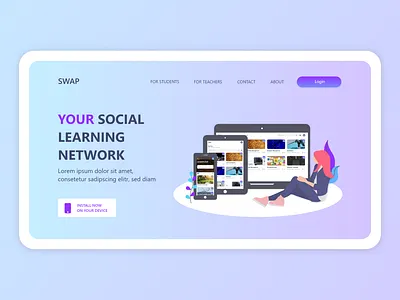 Social Learning Network - Website / Landing Page bitbithooray branding course education elearning flat illustration landing page learn minimal social media social network ui ux vector webapp webdesign website