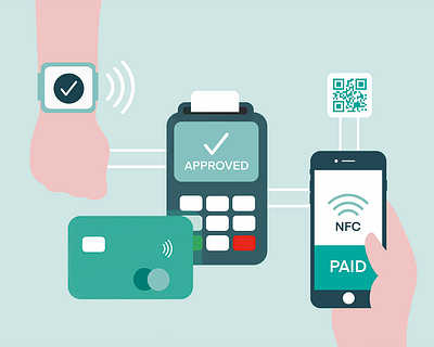 Contactless apple pay apple watch contactless design illustration loyalbe nfc payment app payments pos procreate qr code ui vector