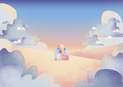 Sky clouds flat flat illustration houses illustration sky