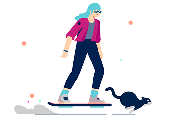 Hoverboarder and Cat character flat illustration