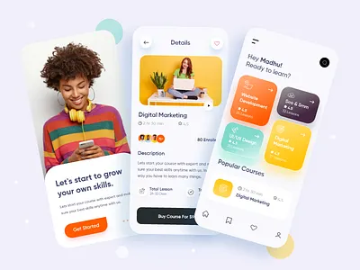 Course App UI Exploration app course app courses e learning education education app gredient ios madhu mia mentoring mobile ui online course platform popular shot school app ui uiux ux web website
