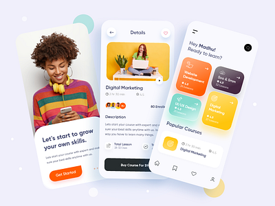 Course App UI Exploration app course app courses e learning education education app gredient ios madhu mia mentoring mobile ui online course platform popular shot school app ui uiux ux web website