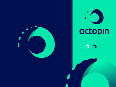 Octo6 - OctoPin - logo design 6 8 branding chat design fish gedas meskunas glogo gradient icon illustration logo logo creation monogram octopus pin sea search six squid