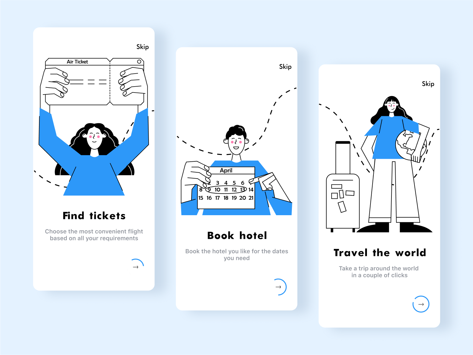 Example of Travel mobile app onboarding
