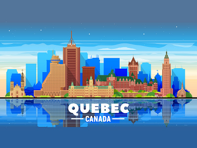 Quebec vector illustration business canada capital city cityscape creative illustration landmarks quebec shop skyline vector