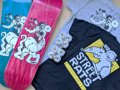 Street Rats Skateboard Pack apparel apparel logo blake stevenson cartoon character design clean cute graphic design hipster illustration jetpacks and rollerskates rat retro rodent skateboard skateboarding skull ui ux wheels