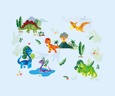 Jungle Origami Dino's digital illustration dinosaurs illustration vector