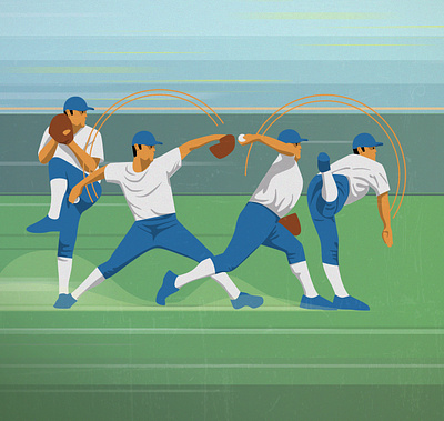 Baseball motion baseball baseball illustration character editorial editorial illustration effects flat illustration design illustrator retro texture vector